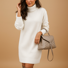 Knitted midi dress for women with flattering feminine fit, ideal for autumn workdays, casual outings, and cozy seasonal gatherings.