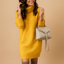 Knitted midi dress for women with flattering feminine fit, ideal for autumn workdays, casual outings, and cozy seasonal gatherings.