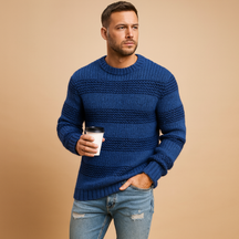 Classic men’s Norwegian sweater with knitted Nordic details, perfect for autumn and winter casual or formal wear.