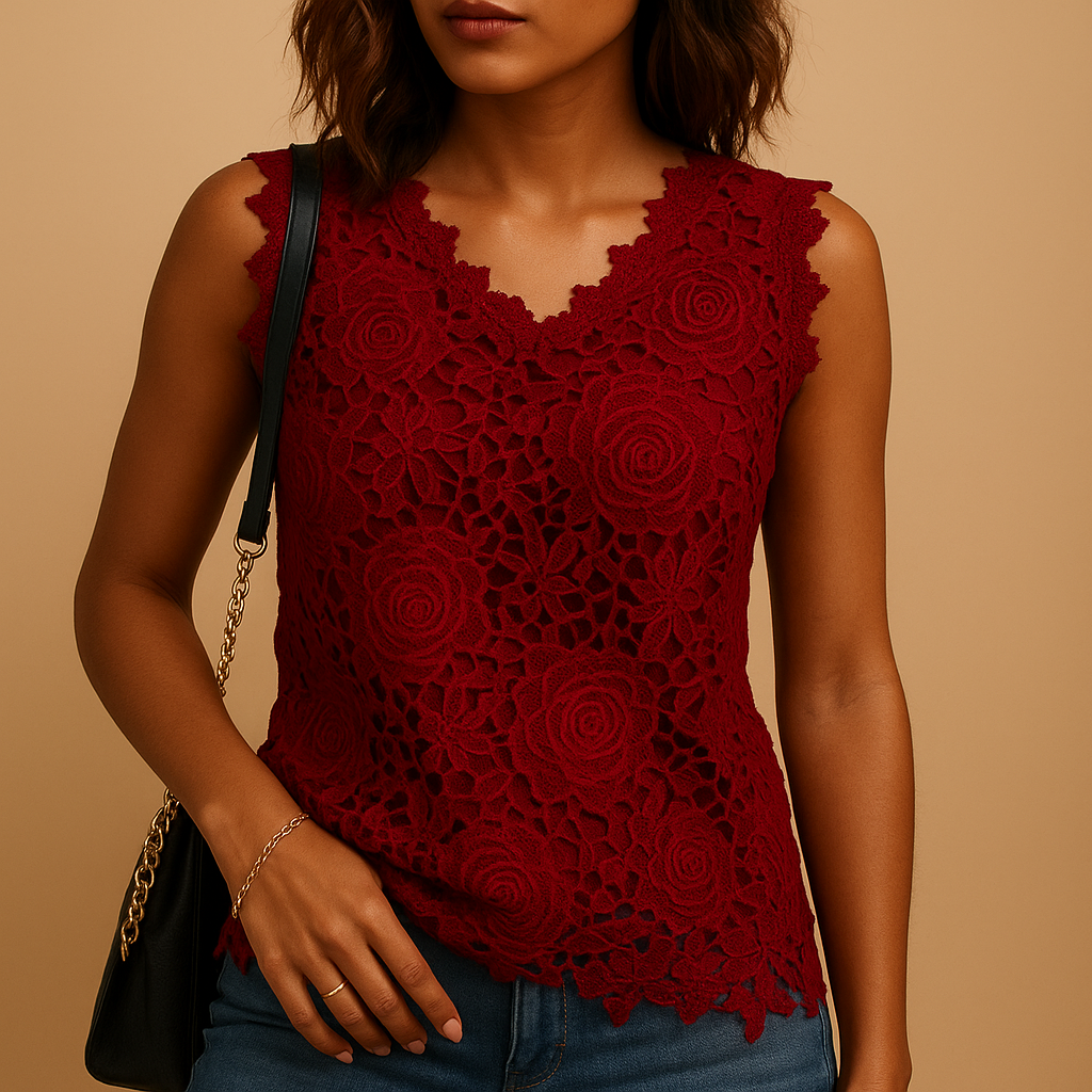 Lace blouse with round neck for women in five elegant colors, perfect for office wear and casual outings with a refined feminine touch.