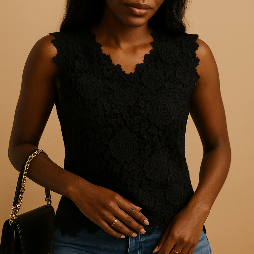 Lace blouse with round neck for women in five elegant colors, perfect for office wear and casual outings with a refined feminine touch.