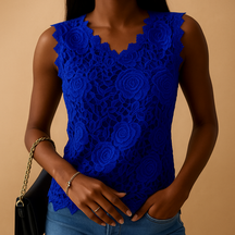 Lace blouse with round neck for women in five elegant colors, perfect for office wear and casual outings with a refined feminine touch.