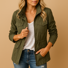 Modern lightweight women’s jacket with zipper and slim fit, perfect for casual wear and layering year-round.