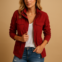 Modern lightweight women’s jacket with zipper and slim fit, perfect for casual wear and layering year-round.