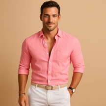 Men’s lightweight button-down shirt with classic collar and cuffs, ideal for summer days, work outfits, and casual occasions.