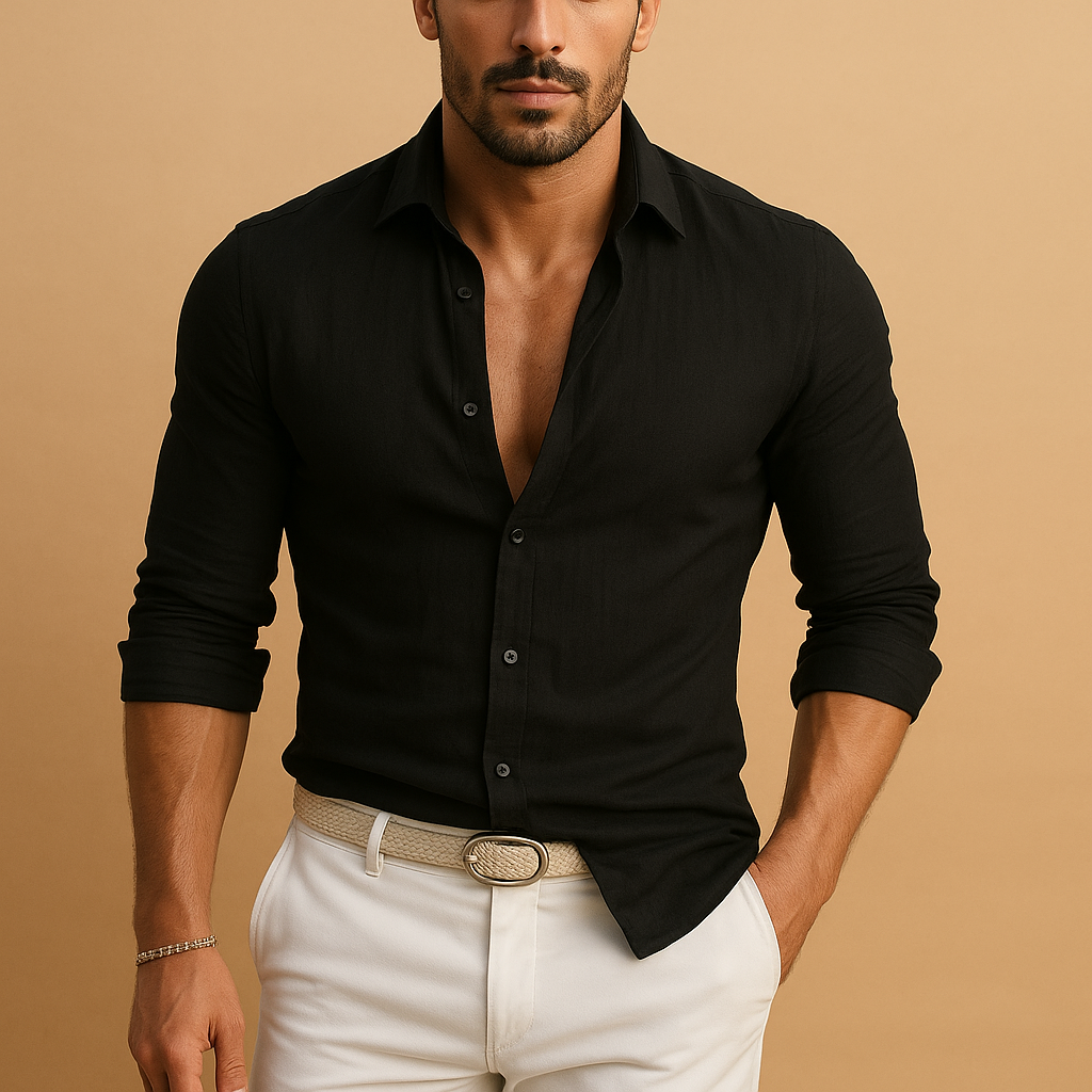 Men’s lightweight button-down shirt with classic collar and cuffs, ideal for summer days, work outfits, and casual occasions.