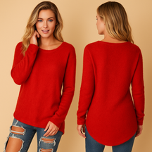 Women’s lightweight cotton knit sweater with crew neck and long sleeves—ideal for spring, summer layering, or casual all-season outfits.