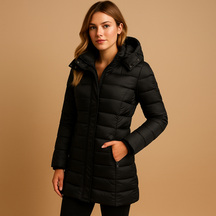 Women’s lightweight puffer jacket with organic down, ideal for autumn days and eco-friendly everyday wear.