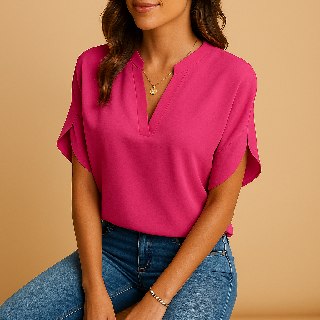 Lightweight elegant blouse for women in a loose feminine fit, ideal for warm spring and summer days, casual moments, and timeless outfits.