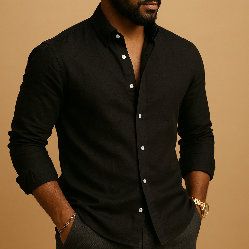 Lightweight linen shirt for men in breathable fabric with timeless design, ideal for casual weekends and business occasions.