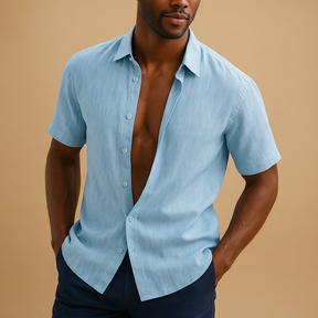 Lightweight linen shirt for men in breathable fabric with timeless design, ideal for casual weekends and business occasions.