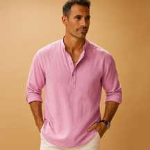 Lightweight long sleeve V-neck shirt for men, available in multiple colors, ideal for summer, work, and casual outings.