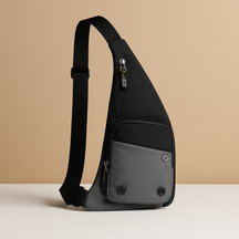 Lightweight nylon sling bag for men with zip compartments, buckle pocket, and adjustable strap—ideal for commuting, travel, and outdoor use.