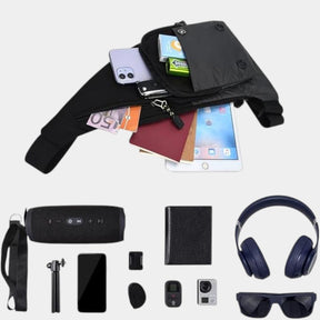 Men’s lightweight nylon sling bag with multiple compartments, adjustable strap, and water-resistant design for daily use or travel