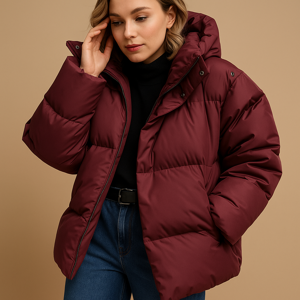 Lightweight quilted jacket with hood for women in multiple colors including red, grey, green, and black—perfect for winter comfort and style.