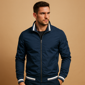 Men’s lightweight summer jacket with breathable fabric, timeless design, and front zipper, perfect for casual and formal outfits during warm days.