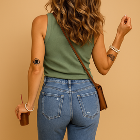 Lightweight tank top with U-neck for women in breathable cotton blend, available in multiple colours, perfect for summer and casual wear.