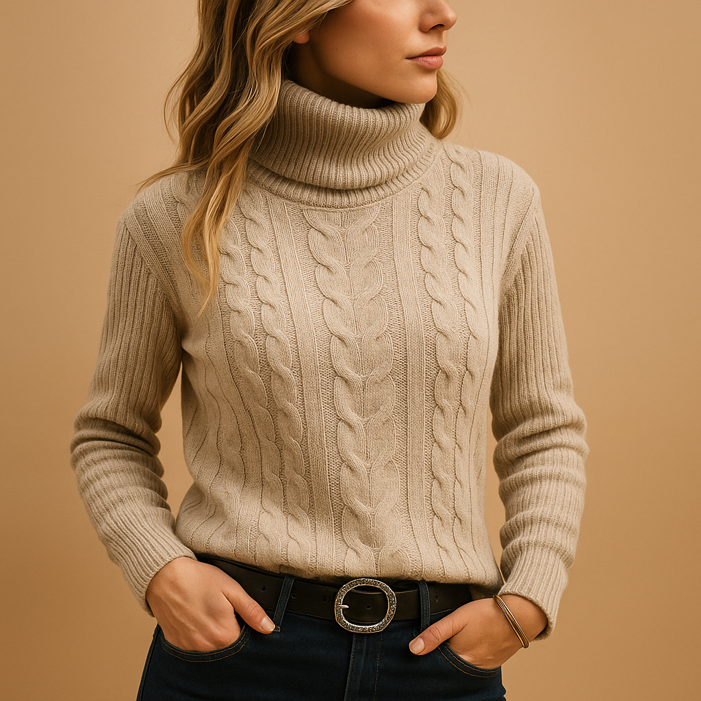 Women’s lightweight turtleneck sweater with a relaxed fit and minimalist design, perfect for casual and elegant seasonal outfits.