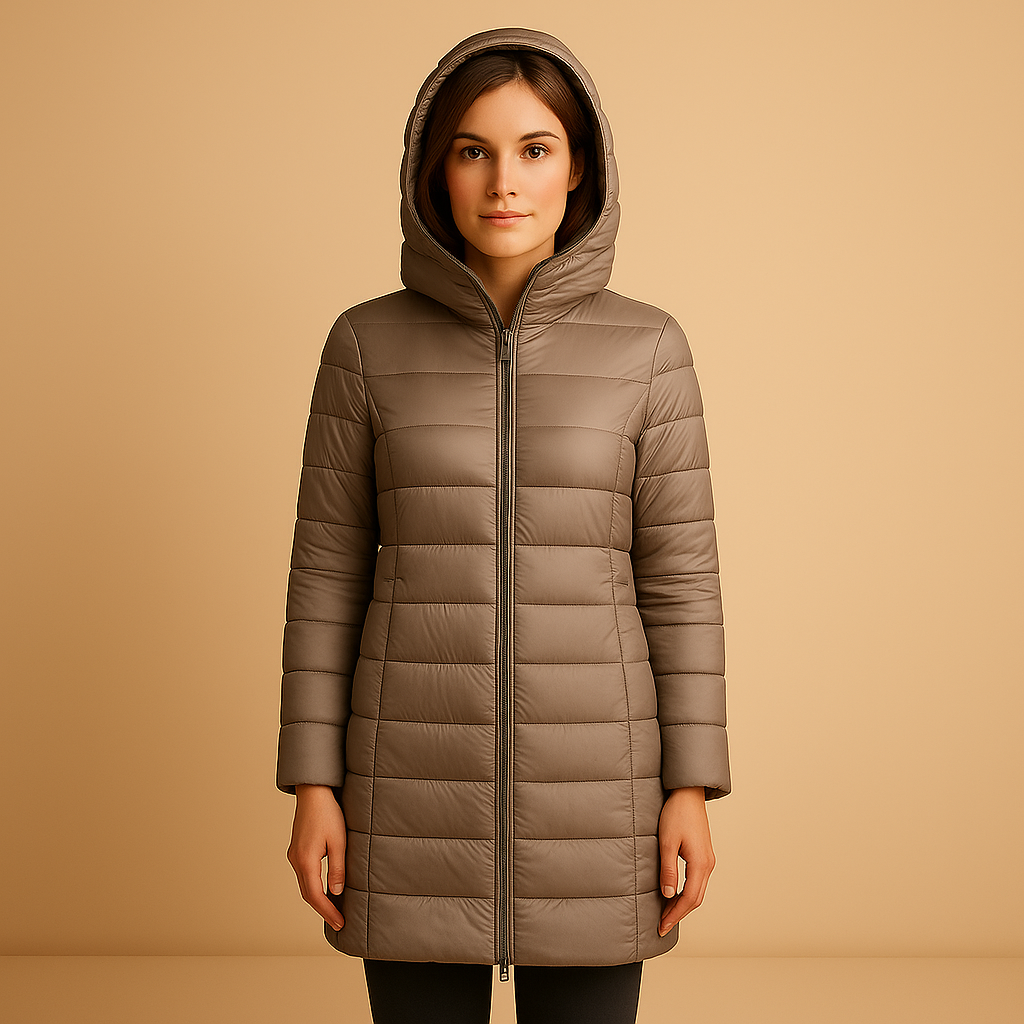 Lightweight padded winter jacket for women with long sleeves and a modern fit, ideal for cold weather and everyday use.
