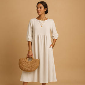 Long casual chic dress for women with relaxed fit and round neckline, perfect for spring, summer, and everyday wear.
