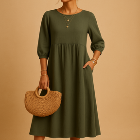 Long casual chic dress for women with relaxed fit and round neckline, perfect for spring, summer, and everyday wear.