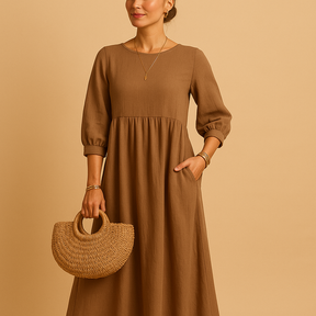 Long casual chic dress for women with relaxed fit and round neckline, perfect for spring, summer, and everyday wear.