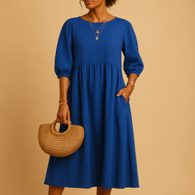 Long casual chic dress for women with relaxed fit and round neckline, perfect for spring, summer, and everyday wear.