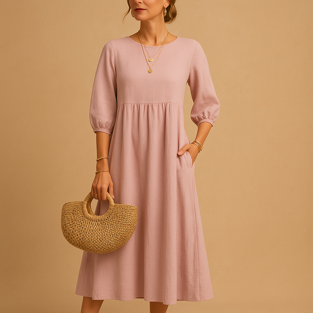 Long casual chic dress for women with relaxed fit and round neckline, perfect for spring, summer, and everyday wear.