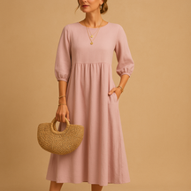 Long casual chic dress for women with relaxed fit and round neckline, perfect for spring, summer, and everyday wear.