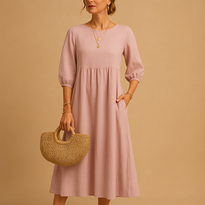 Long casual chic dress for women with relaxed fit and round neckline, perfect for spring, summer, and everyday wear.