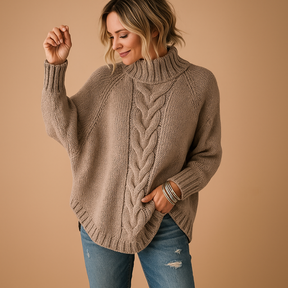 Long chunky knit sweater for women with a relaxed fit and thick weave, perfect for winter warmth and everyday comfort.