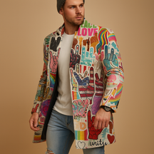 Men’s long coat with a graphic pattern and modern design, offering style and protection for work, evenings, or daily wear.