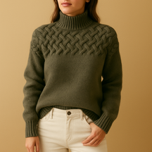 Long knit turtleneck sweater for women in soft fabric with relaxed fit, available in pink, green, and blue—perfect for stylish winter layering.