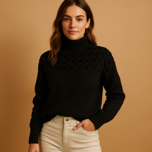 Long knit turtleneck sweater for women in soft fabric with relaxed fit, available in pink, green, and blue—perfect for stylish winter layering.