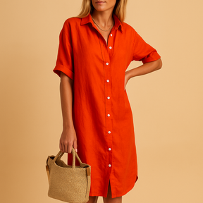 Long shirt dress for women with short sleeves and loose fit, ideal for warm weather, office days, and casual or festive occasions.