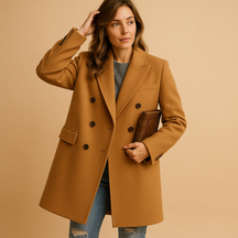 Women’s long winter coat with elegant detailing and full-length warmth, ideal for polished winter looks.