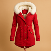 Women’s long waterproof winter coat with faux fur hood, perfect for cold weather, daily wear, and stylish winter layering.