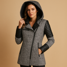 Long winter coat with hood for women in elegant design, ideal for cold weather and versatile styling