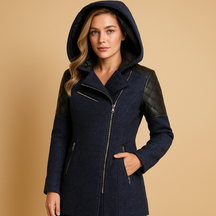 Long winter coat with hood for women in elegant design, ideal for cold weather and versatile styling