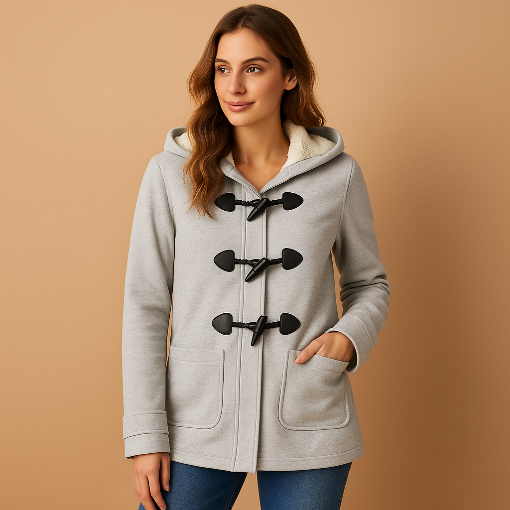 Long winter coat with hood for women in black and khaki, elegant cut, designed for warmth and style during cold weather