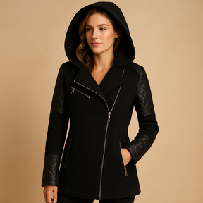 Long winter coat with hood for women in elegant design, ideal for cold weather and versatile styling