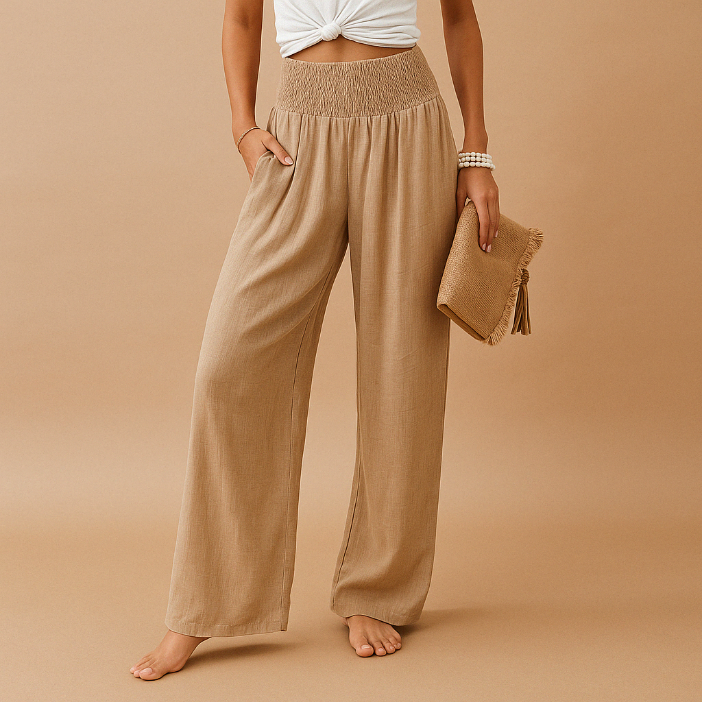 Women’s loose summer pants with elastic waistband and flowy legs, ideal for casual warm-weather days.