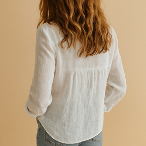 Loose-fit women’s casual blouse with breathable fabric, perfect for fall and spring wear, available in seasonal and neutral colours for versatile styling.