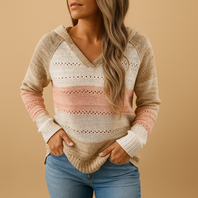 Lightweight V-neck sweater for women with a relaxed fit, breathable knit, and all-season comfort, ideal for layering or standalone wear.
