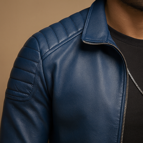 Men’s luxury biker jacket made with soft, breathable material, ideal for both business and casual outfits.