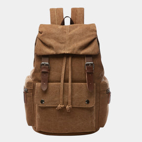 Men’s canvas travel backpack with padded laptop sleeve, drawstring and magnetic closures, ideal for work, hiking, or everyday use