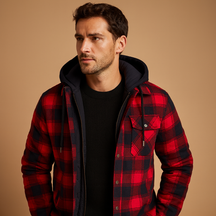 Men’s bomber jacket with hood and warm lining, perfect for protection against wind and cold on winter days.