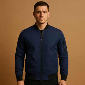 Men’s bomber jacket with zipper, lightweight and durable, perfect for casual wear and versatile styling in any season.