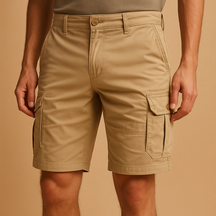 Men’s cargo shorts in breathable cotton with a relaxed fit and multiple pockets, available in army green, khaki, and black for casual and outdoor wear.
