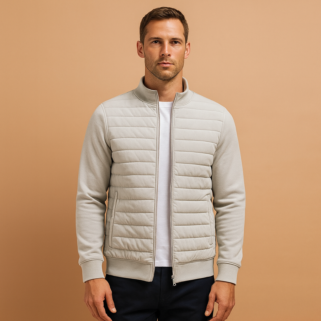 Men’s winter coat with high collar and elastic cuffs, offering warmth and wind protection for cold-weather days.